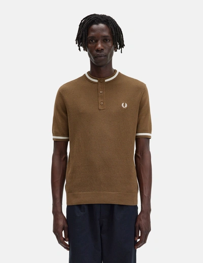 Shop Fred Perry Textured Knitted Henley In Grey