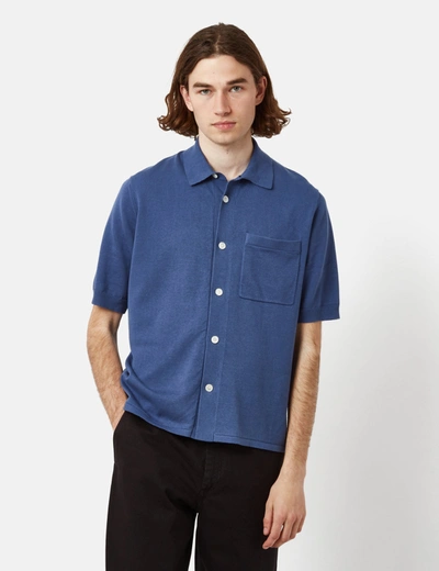 Shop Norse Projects Rollo Short Sleeve Shirt (cotton/linen) In Blue