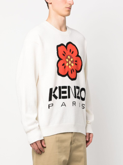 Shop Kenzo Boke Flower Intarsia-knit Wool Jumper In Nude