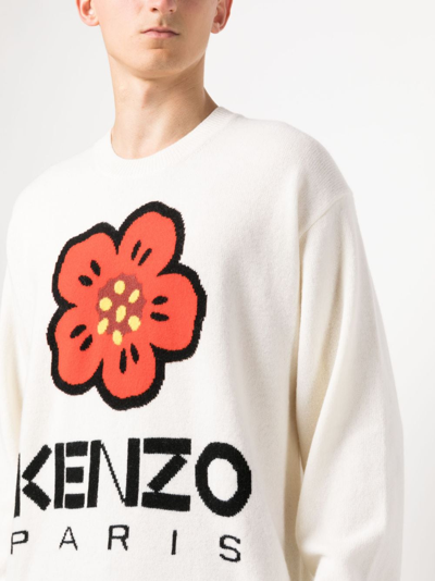 Shop Kenzo Boke Flower Intarsia-knit Wool Jumper In Nude