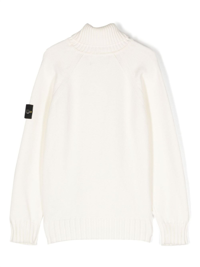 Shop Stone Island Junior Compass-badge Roll-neck Jumper In Weiss