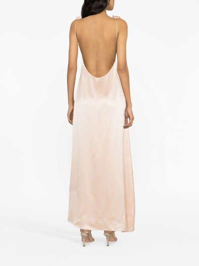 Magda Butrym Open-back Appliquéd Silk-satin Maxi Dress In Neutrals