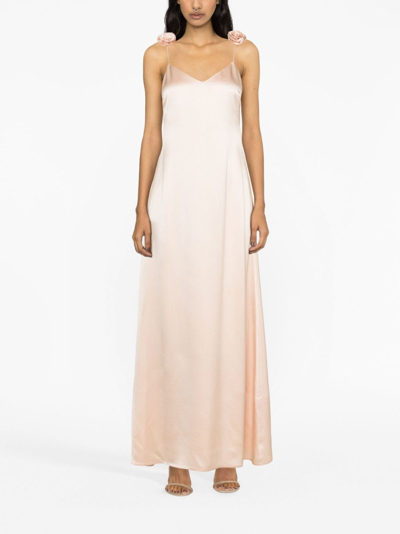 Shop Magda Butrym Floral-appliqué Silk Maxi Dress In Neutrals