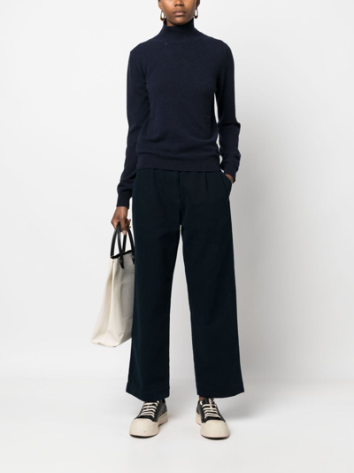 Shop Apc Pleat-detail Wide-leg Cotton Trousers In Blau