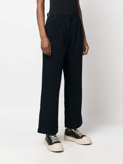 Shop Apc Pleat-detail Wide-leg Cotton Trousers In Blau