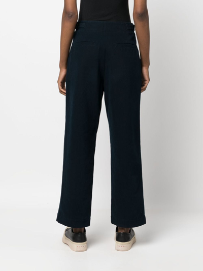 Shop Apc Pleat-detail Wide-leg Cotton Trousers In Blau