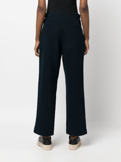Apc Pleat-detail Wide-leg Cotton Trousers In Blau