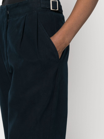 Shop Apc Pleat-detail Wide-leg Cotton Trousers In Blau