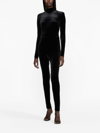 Shop Alexandre Vauthier Long-sleeve Velvet Jumpsuit In Schwarz