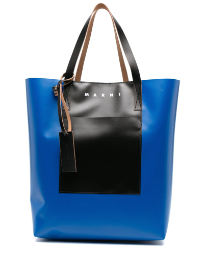 Shop Marni Logo-print Tote Bag In Blau