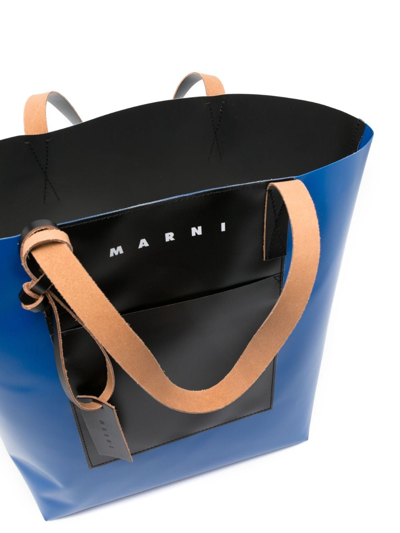 Shop Marni Logo-print Tote Bag In Blau