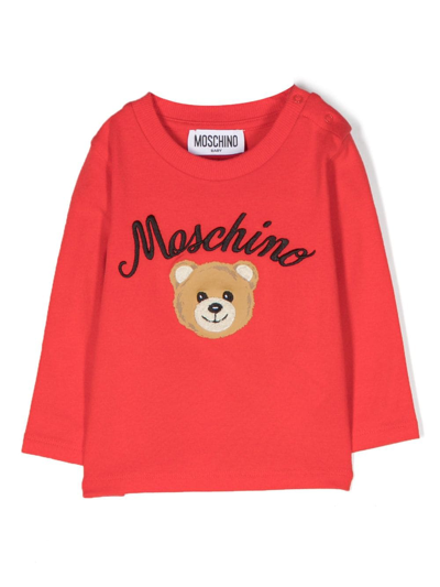 Shop Moschino Teddy Bear-motif Cotton T-shirt In Rot