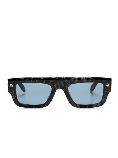 Shop Alexander Mcqueen Marble-pattern Square-frame Sunglasses In Schwarz