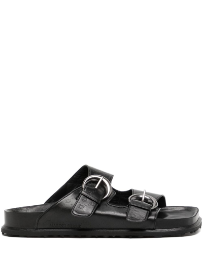 Shop Marine Serre Logo-debossed Buckle-strap Leather Sandals In Schwarz