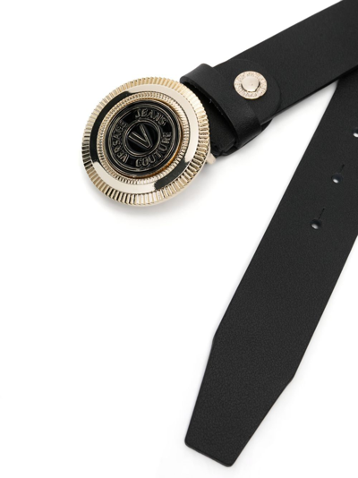 Shop Versace Jeans Couture Logo-buckle Leather Belt In Schwarz
