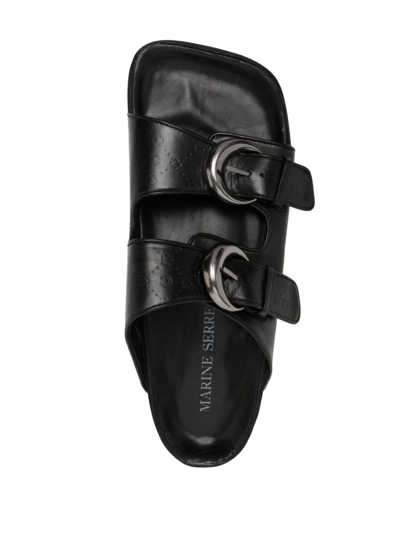Shop Marine Serre Logo-debossed Buckle-strap Leather Sandals In Schwarz
