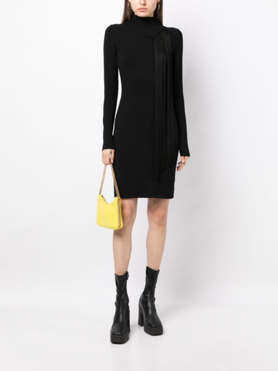 Stella Mccartney Asymmetric Fringed Knitted Dress In Schwarz