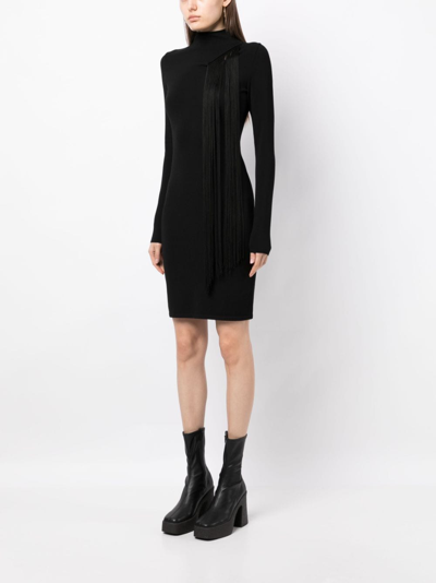 Stella Mccartney Asymmetric Fringed Knitted Dress In Schwarz