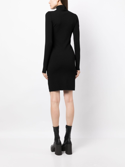 Stella Mccartney Asymmetric Fringed Knitted Dress In Schwarz