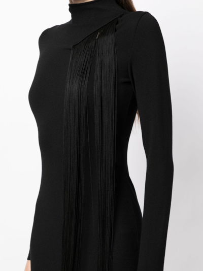 Stella Mccartney Asymmetric Fringed Knitted Dress In Schwarz