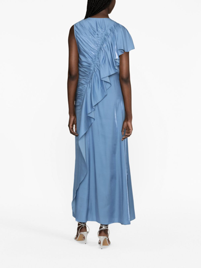 Shop Ulla Johnson Ruffle-trim Charmeuse Long Dress In Blau