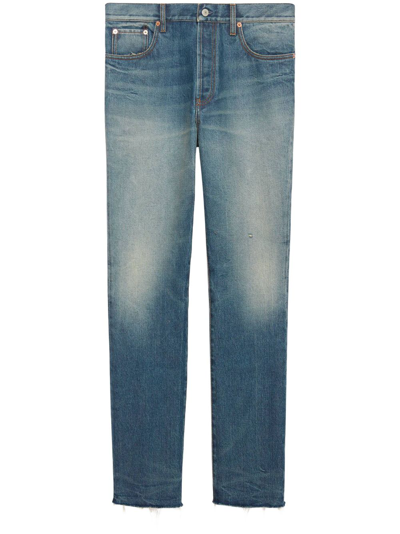 Shop Gucci Mid-rise Straight-leg Raw-cut Jeans In Blau