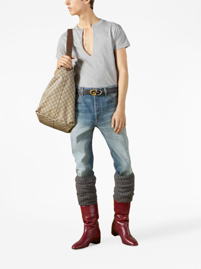 Shop Gucci Mid-rise Straight-leg Raw-cut Jeans In Blau