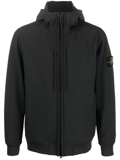 Shop Stone Island Compass-patch Zip-up Hooded Jacket In Schwarz