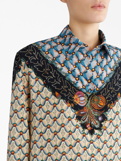 Shop Etro Floral-print Long-sleeve Shirt In Neutrals