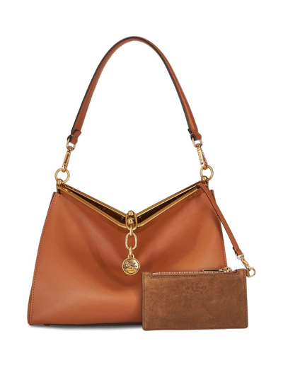 Etro Vela Leather Clutch Bag In Braun