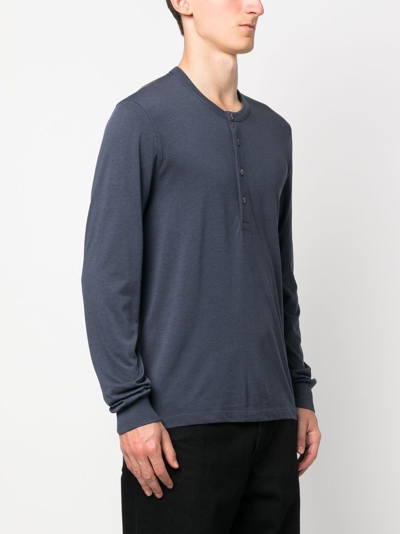 Shop Tom Ford Long-sleeve Lyocell-blend T-shirt In Blau