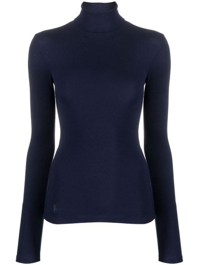Polo Ralph Lauren Lyocell-cotton Blend Rollneck Jumper In Blau