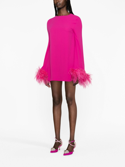 Shop Nervi Feather-trim Georgette Minidress In Rosa