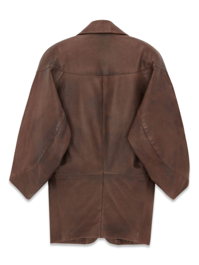 Shop Saint Laurent Single-breasted Leather Blazer In Braun