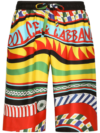 Dolce & Gabbana Multicolor Shorts With All-over Carretto Print In Multicolour