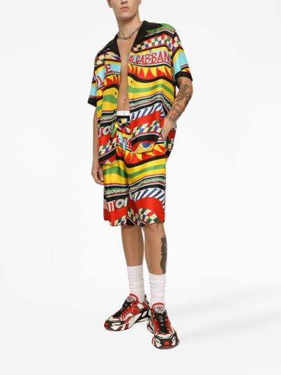 Dolce & Gabbana Multicolor Shorts With All-over Carretto Print In Multicolour