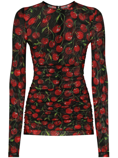 Shop Dolce & Gabbana Cherry-print Long-sleeve T-shirt In Black
