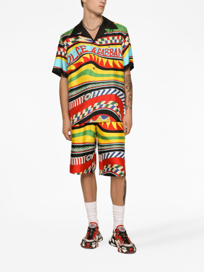 Shop Dolce & Gabbana Carreto-print Silk Bermuda Shorts In Multicolour