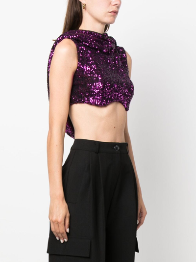 Nervi Sequin-embellished Crop Top In Violett