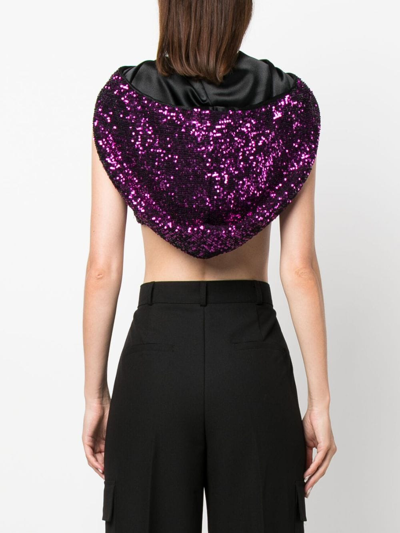 Shop Nervi Sequin-embellished Crop Top In Violett