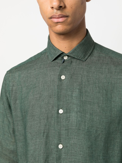 Shop Frescobol Carioca Antonio Button-up Linen Shirt In Grün