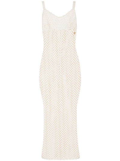 Shop Dolce & Gabbana Crochet-knit Midi Dress In Neutrals