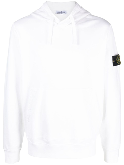 Shop Stone Island Compass-patch Cotton Hoodie In Weiss