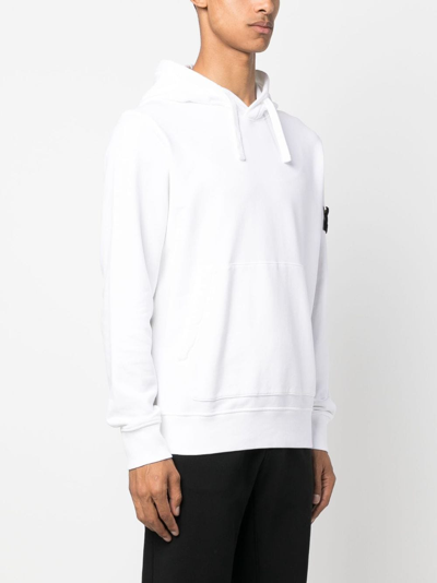 Shop Stone Island Compass-patch Cotton Hoodie In Weiss