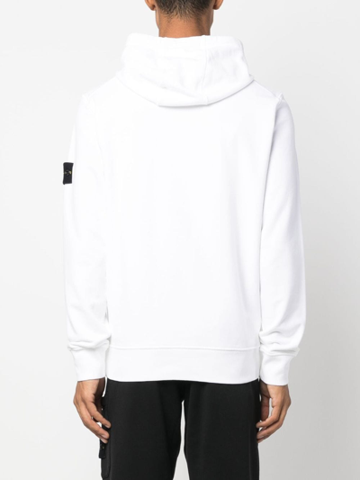 Shop Stone Island Compass-patch Cotton Hoodie In Weiss