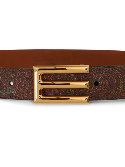 Shop Etro Logo-buckle Paisley Leather Belt In Red