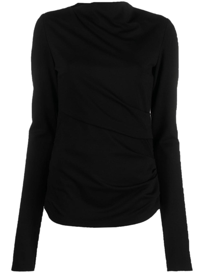 Shop Dorothee Schumacher Ruched-detail Long-sleeve Top In Black