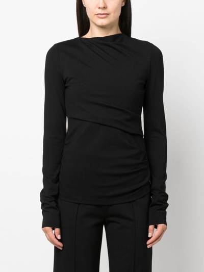 Shop Dorothee Schumacher Ruched-detail Long-sleeve Top In Black