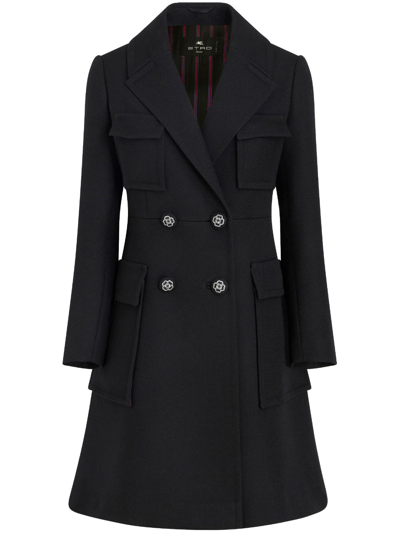 Etro Coat With Floral Buttons In Schwarz