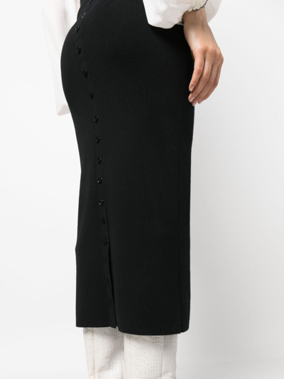 Shop Dorothee Schumacher Button-placket Merino Midi Skirt In Black